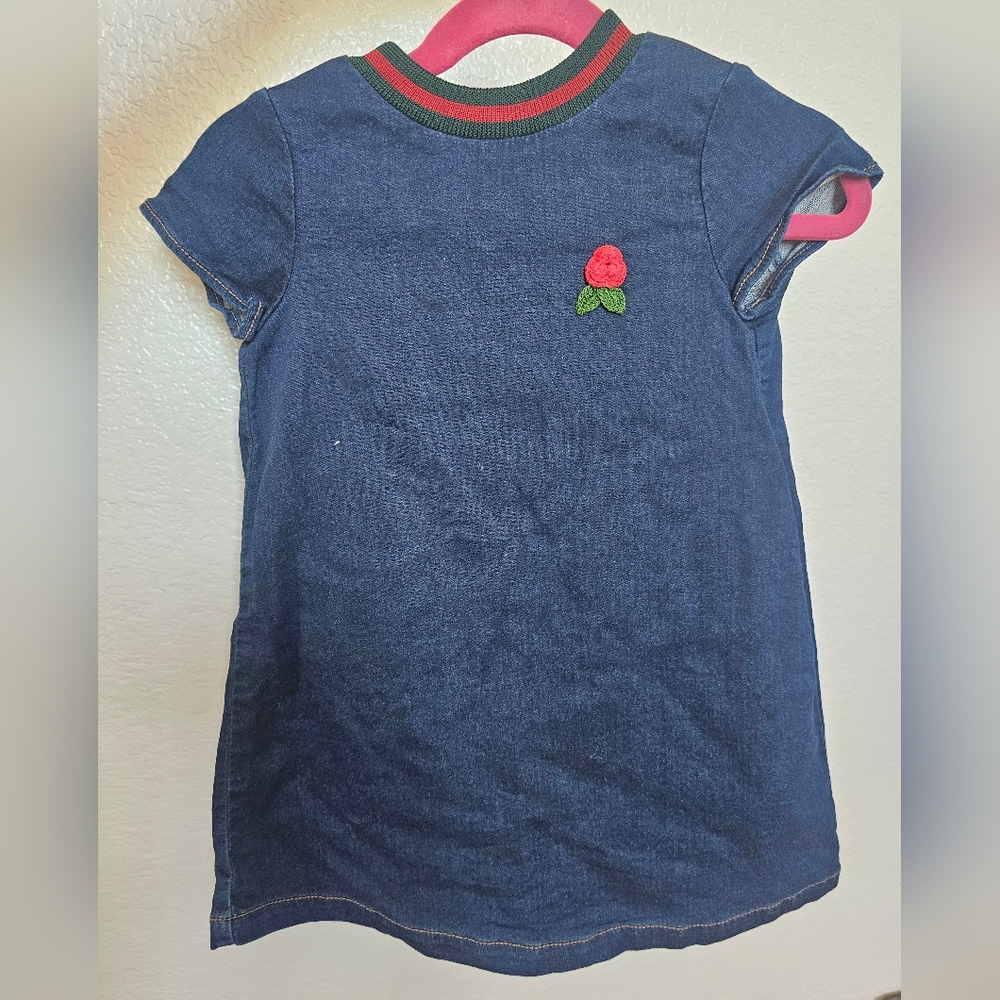 Gucci Blue Kids Tee with Red Rose